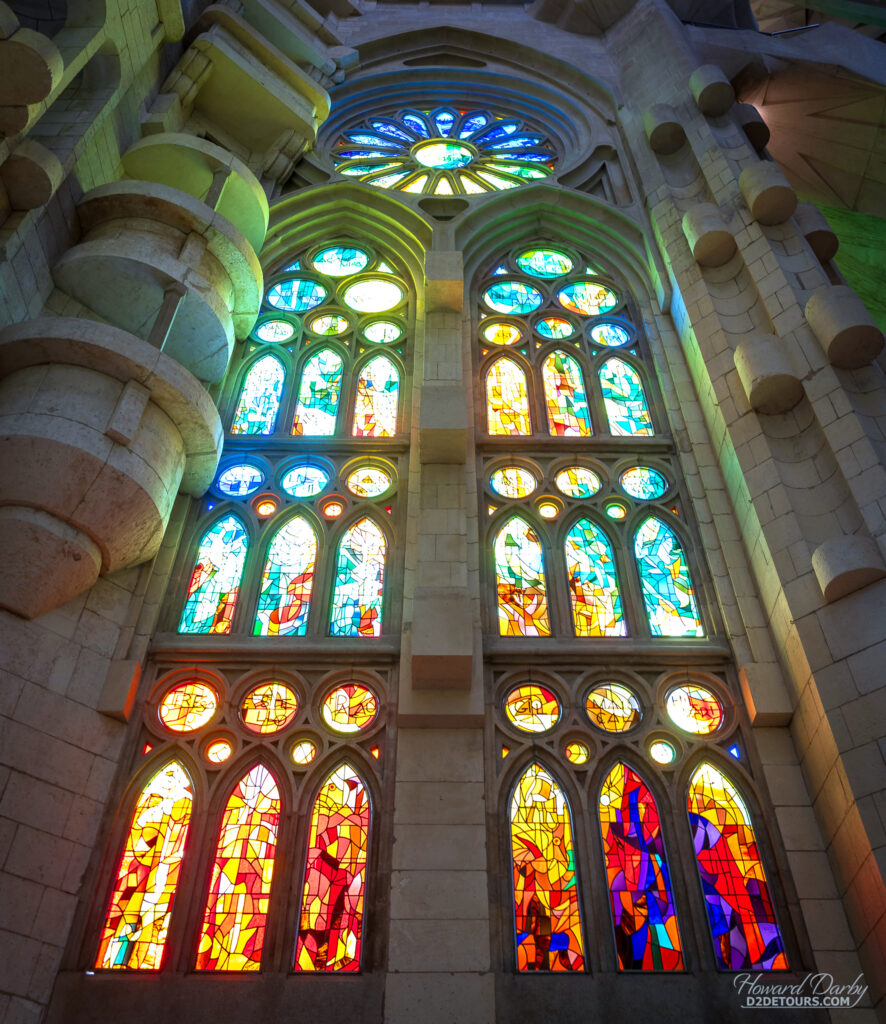One of the many stained glass windows in La Sagrada Familia
