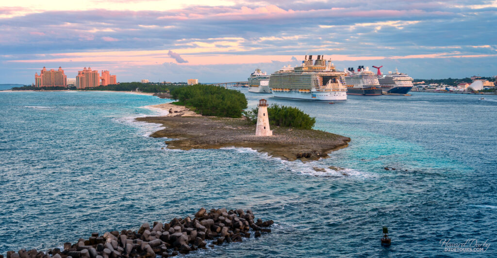 Leaving Nassau Harbour with the Atlantis Paradise Island Bahamas resort on the left