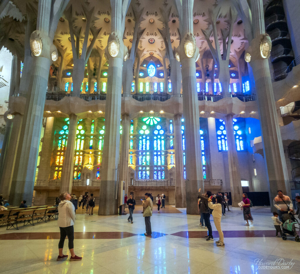 Whitney admiring the interior of La Sagrada Familia