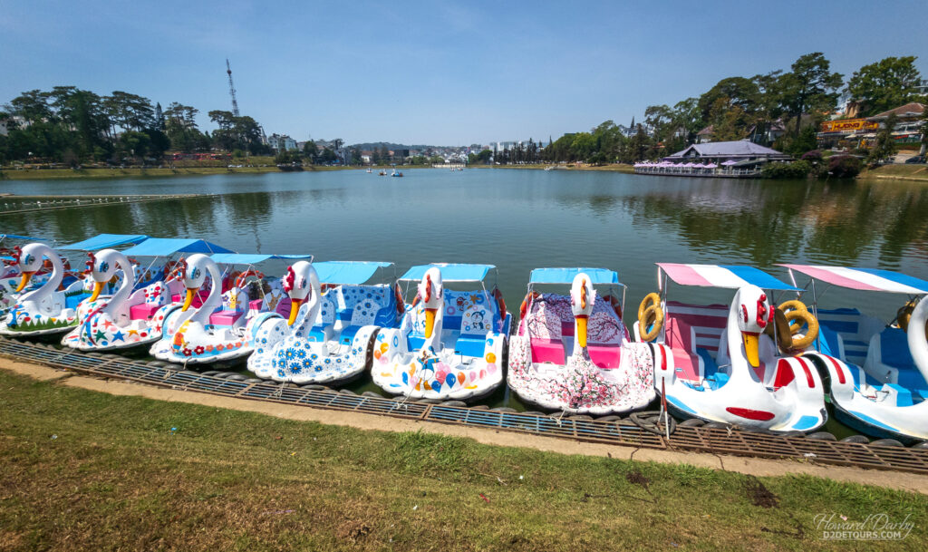 Paddle boats for rent on Xuan Hong Lake
