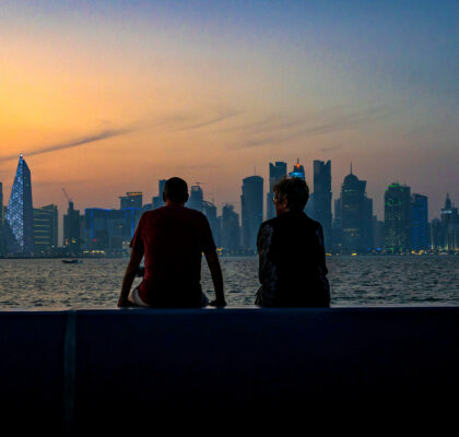 Admiring the Doha view at sunset