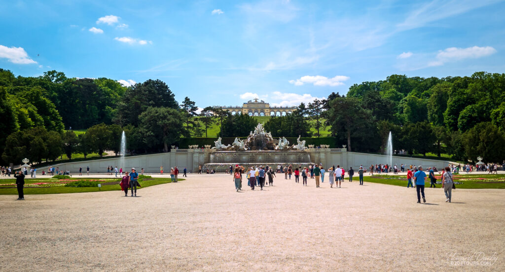 Some of the gardens at the Schönbrunn Palace and the large Neptune Fountain