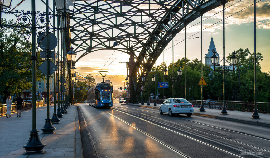 Sunset on a bridge in Wroclaw, Poland