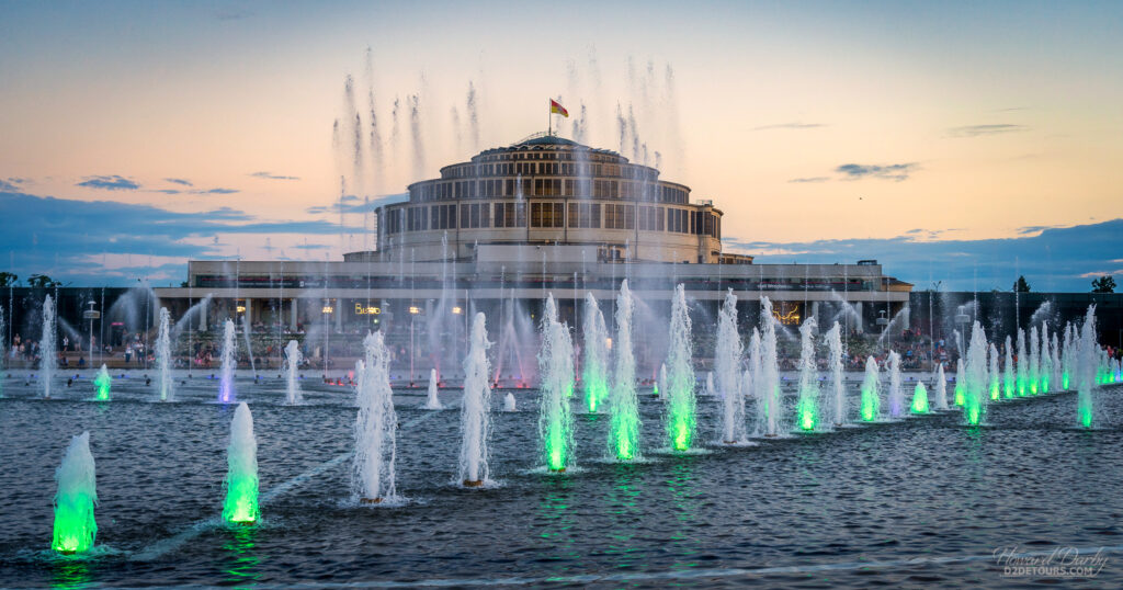 The water and light show at Centennial Hall