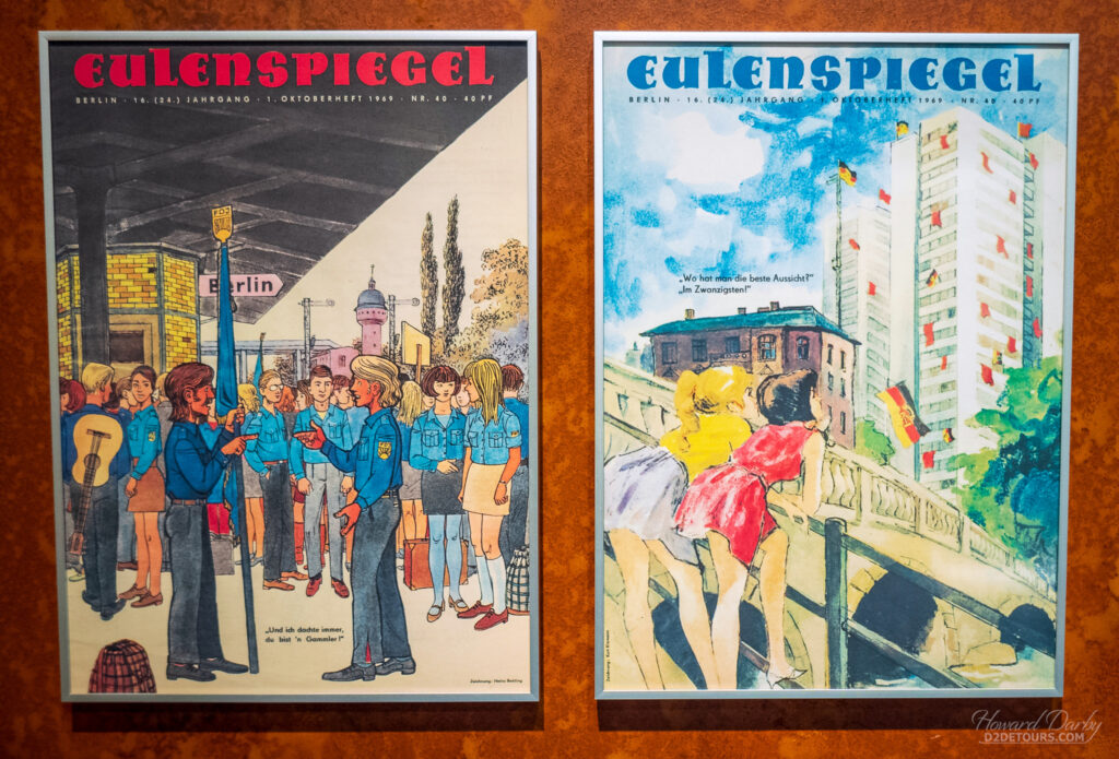 Magazine cover on the left that was rejected by the Soviet authorities for being too counter-culture, and the cover on the right that was approved (evidently very short skirts weren't an issue)