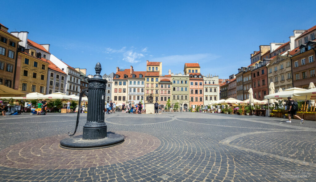 The Warsaw city center was destroyed by the Germans near the end of WWII as punishment for an uprising, and has now been fully restored to the original designs