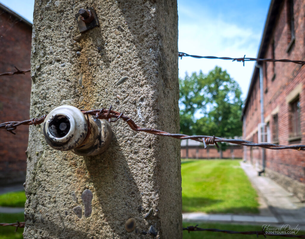 Electrified barbed-wire fence at Auschwitz