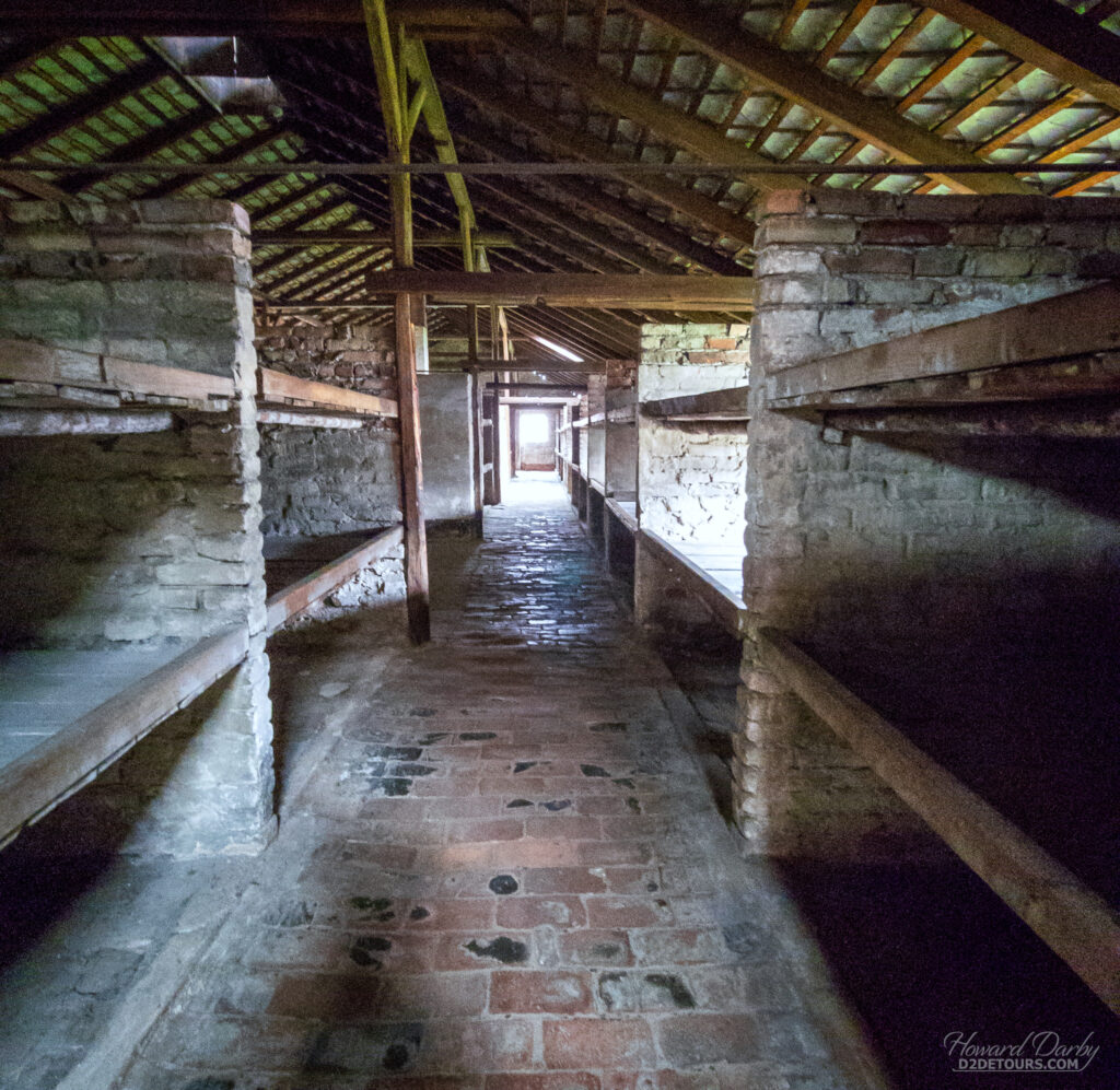 A barracks, where up to 4 prisoners shared each bed, squeezed stomach to back