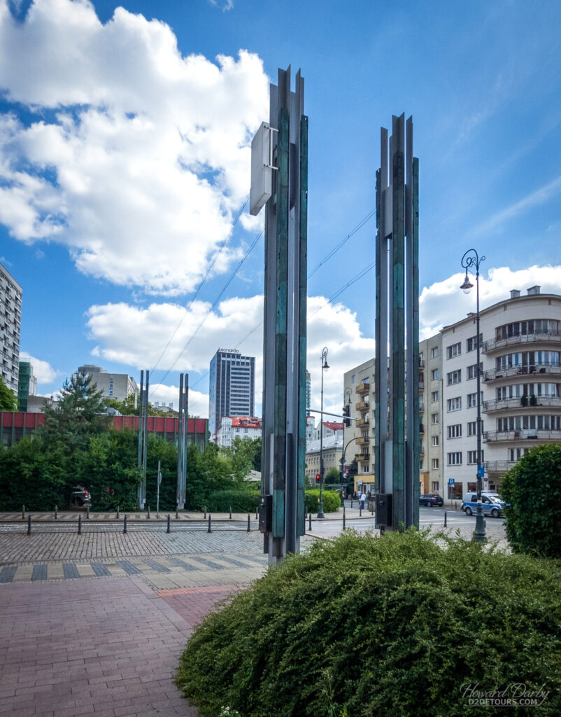 The supports for the bridge that joined two parts of the ghetto still stand as a monument.