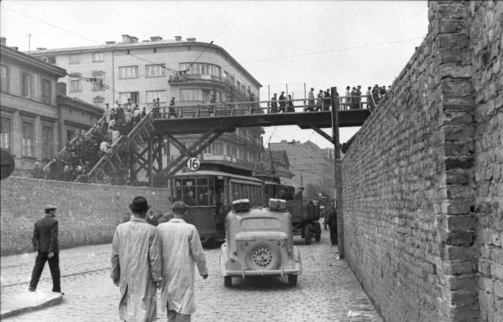 The Warsaw ghetto bridge in the 1940s