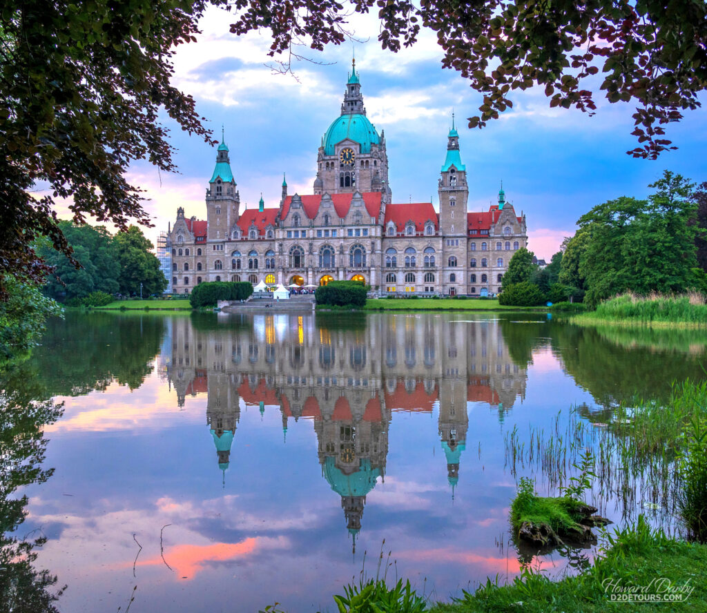 New Town Hall in Hanover, Germany at sunset