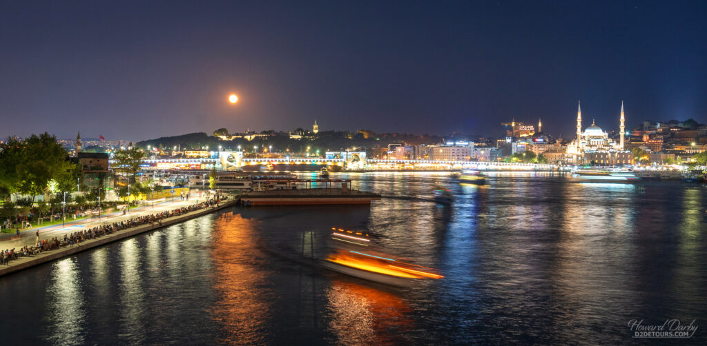 Looking down the Golden Horn inlet at night