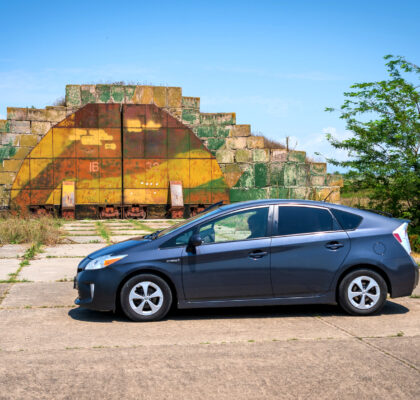 Our rental car at Shiraki Military Airfield - a 2015 Toyota Prius