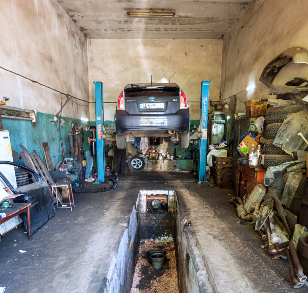 The brake pads being replaced