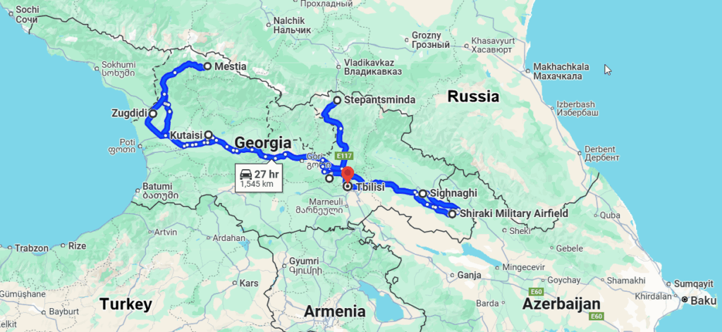 The route for our Georgian road-trip