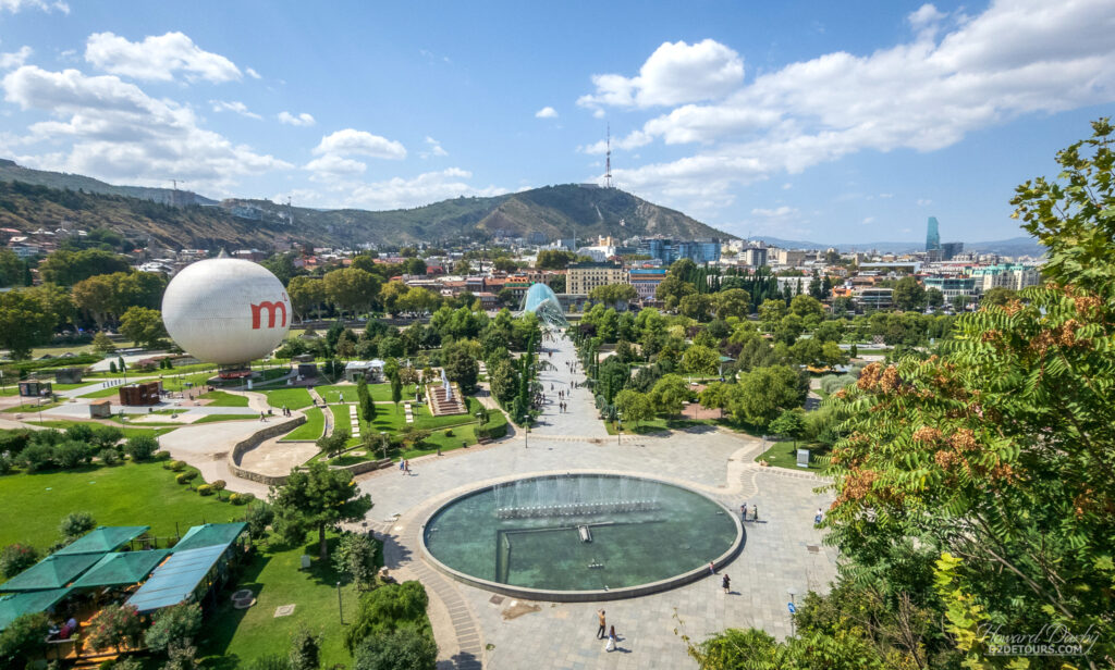 Looking across Rike Park at downtown Tbilisi