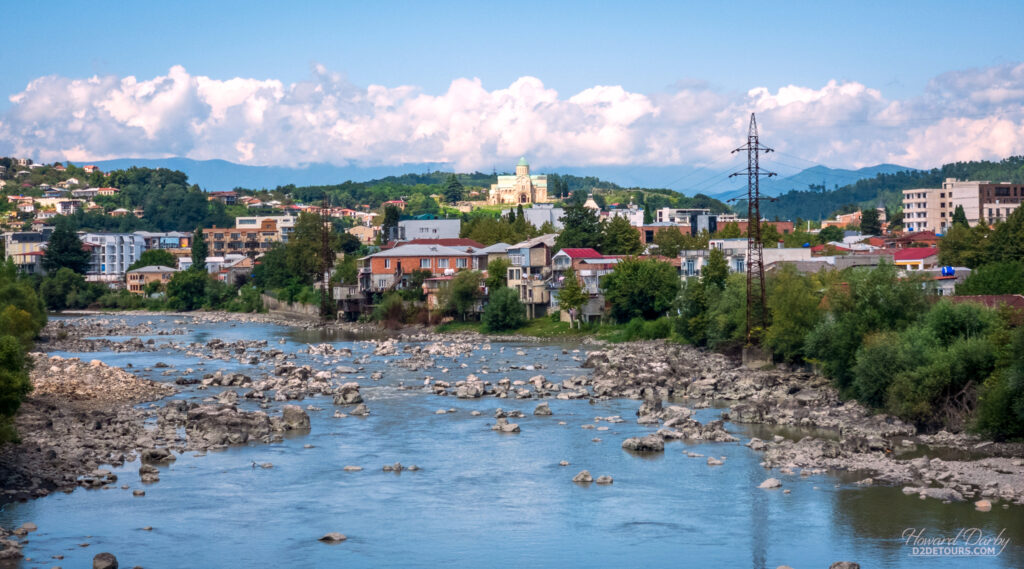 The view up the river as we walk to a supermarket while in Kutaisi