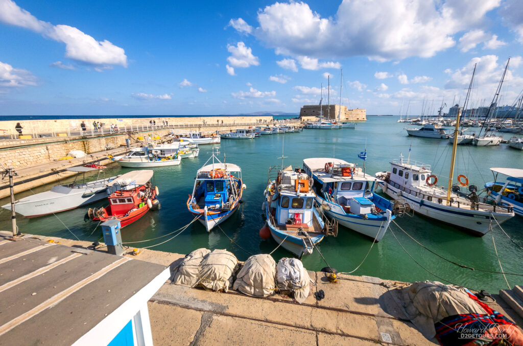 Heraklion harbour looking out towards the Rocca a Mare fortress