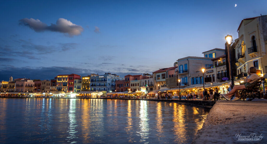 Chania harbour at sunset