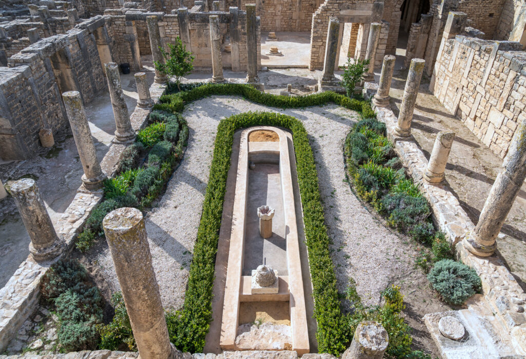 Ruins at Dougga with reconstructed gardens