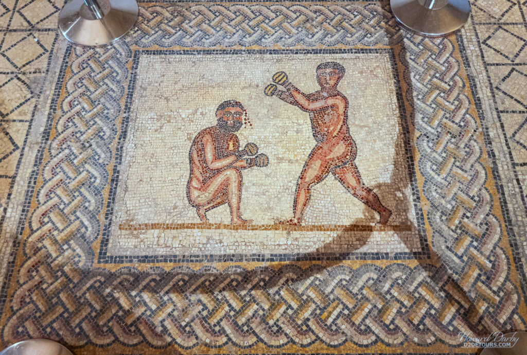 A mosaic of boxers at the Bardo National Museum