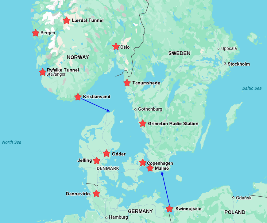 The map of our Scandinavian tour